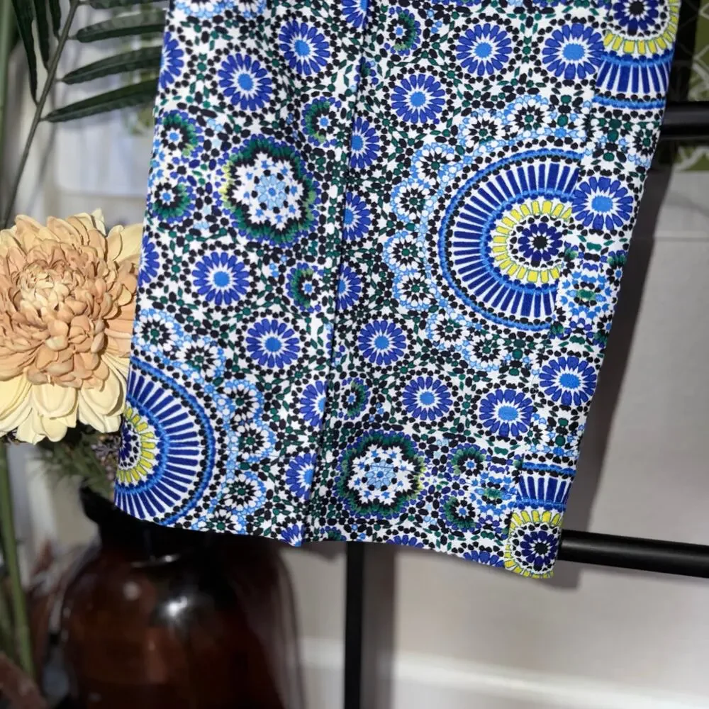 NWOT Banana Republic Mandala Geometric Wide‎ Leg Pants Blue Green 8 Linen Blend